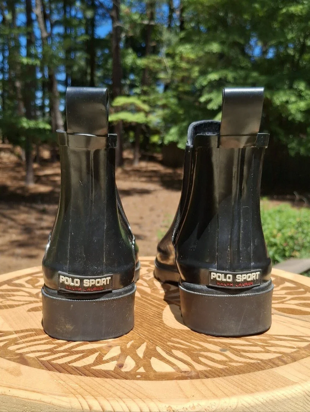 Vintage Polo Sport Ralph Lauren Black Rubber Chelsea Rain Boots Size 7